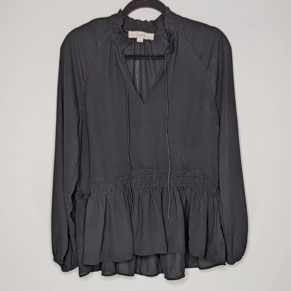 LOFT Tops - LOFT • Black Boho Peasant Peplum Long Sleeve Top M